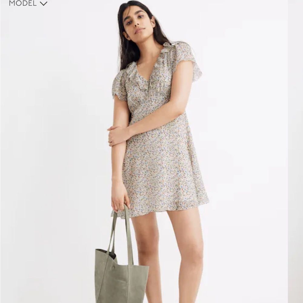 Madewell Silk Ruffle-Neck Mini Dress Size 0